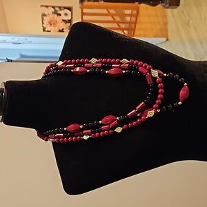 #0137 Deep red multi strand beaded necklace